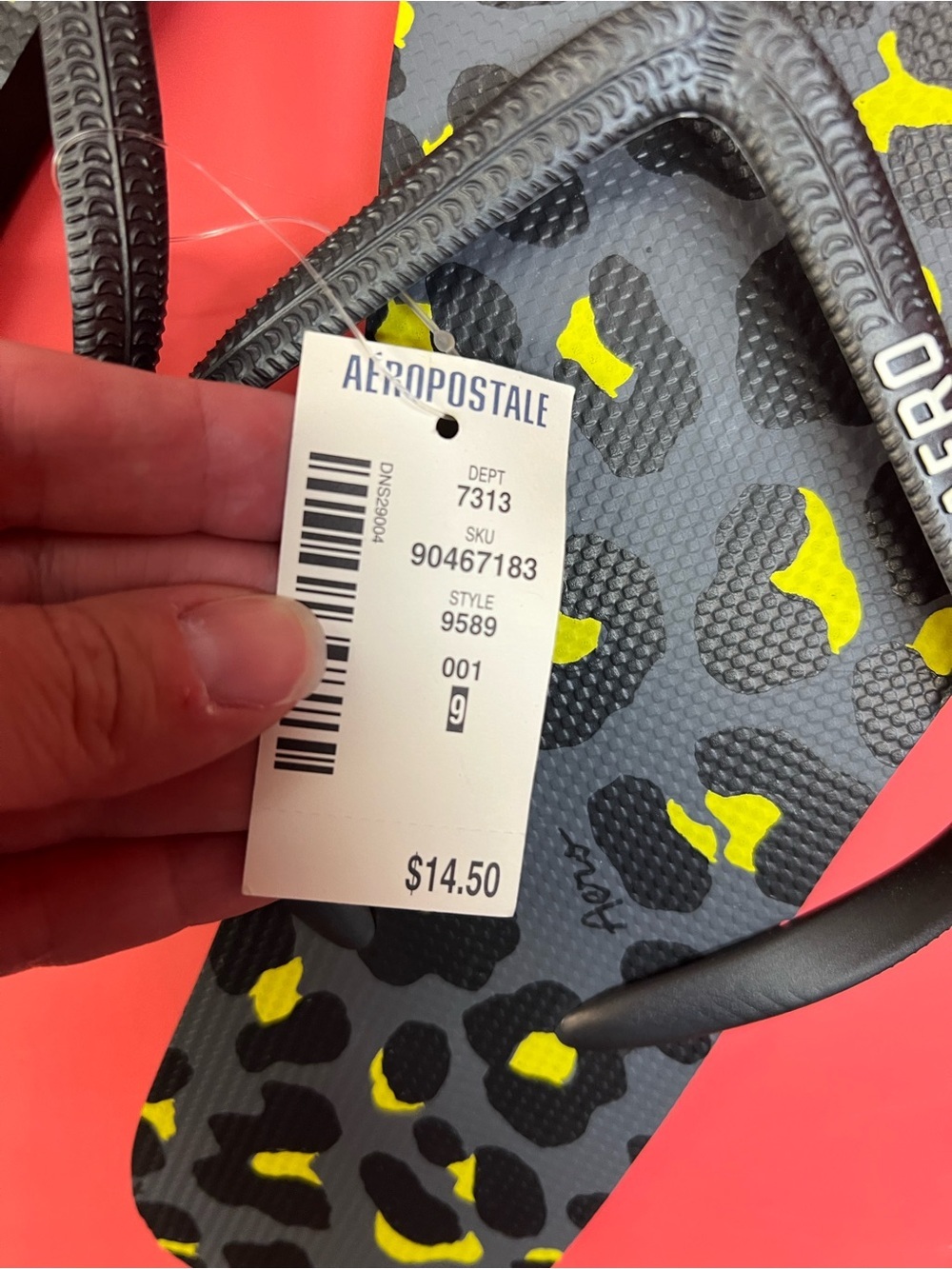 NWT Aeropostale aero flip flop sandals women’s 9 black yellow leopard - Picture 2 of 3